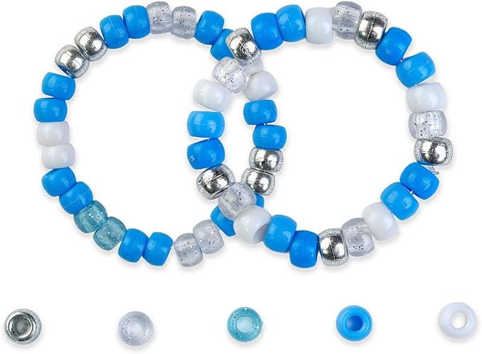 1000PCS 6x9mm Blue and White Pony Beads, Kandi Beads for Bracelets Making Kit, Hair Braids Crafts Jewelry Making Crafts Friendship Necklace Earrings DIY (Blue Silver Mixed Color)