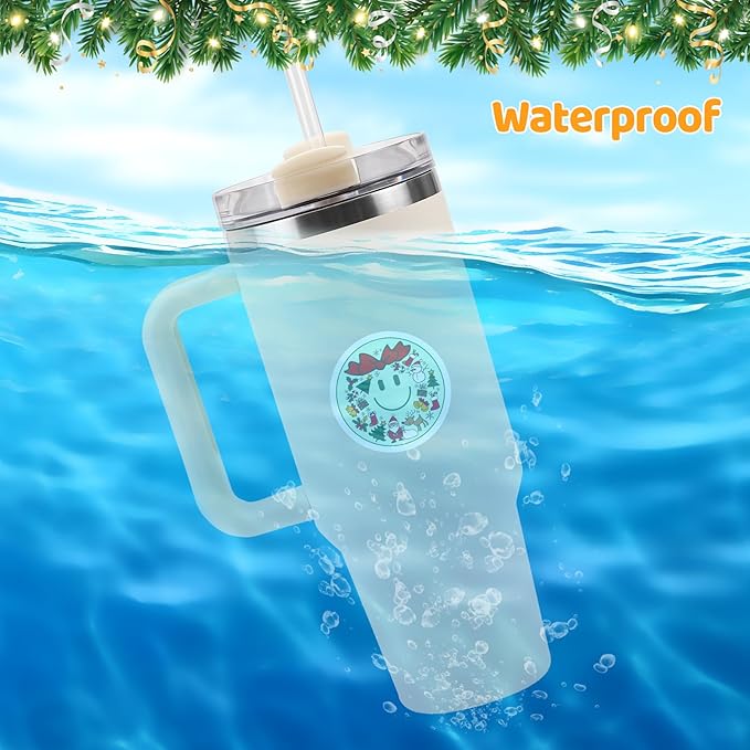 wercokt 50pcs smiling christmas stickers, cute water bottle stickers for kids, for teaching rewards, notebooks, stationery, luggage, cartoon pvc happy stickers
