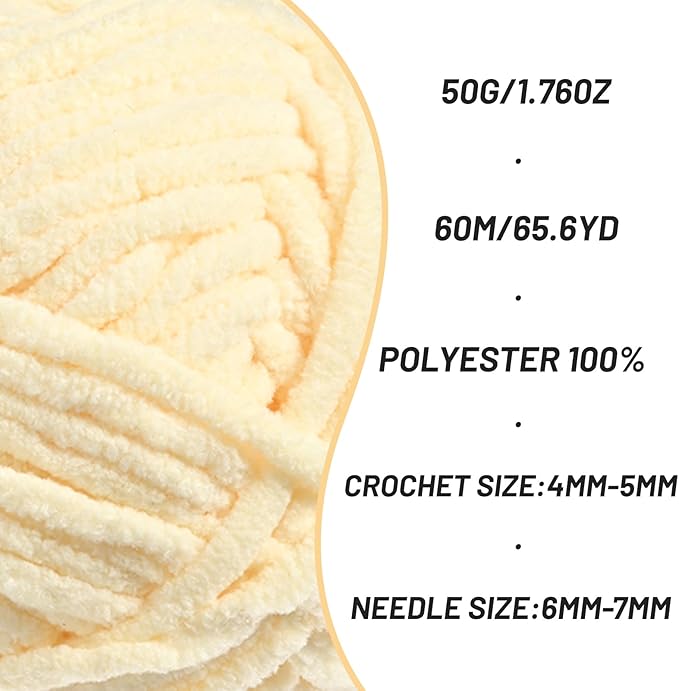 Fluffy Velvet Yarn for Crocheting，Baby Blanket Yarn for Crocheting Soft，50g(65.6yds) Amigurumi Yarns，Plush Chenille Crochet Yarns，Puzzle Yarn for Crochet Weaving Craft(Yellowish)