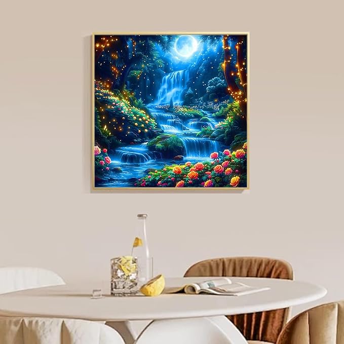 Camocin Diamond Art Kits for Adults Waterfall, 5D Waterfall Diamond Painting Kits for Adults Beginners, DIY Landscape Scenery Full Round Dots Drill Gem Art Kit for Gift Home Wall Decor 14 x 14 Inch