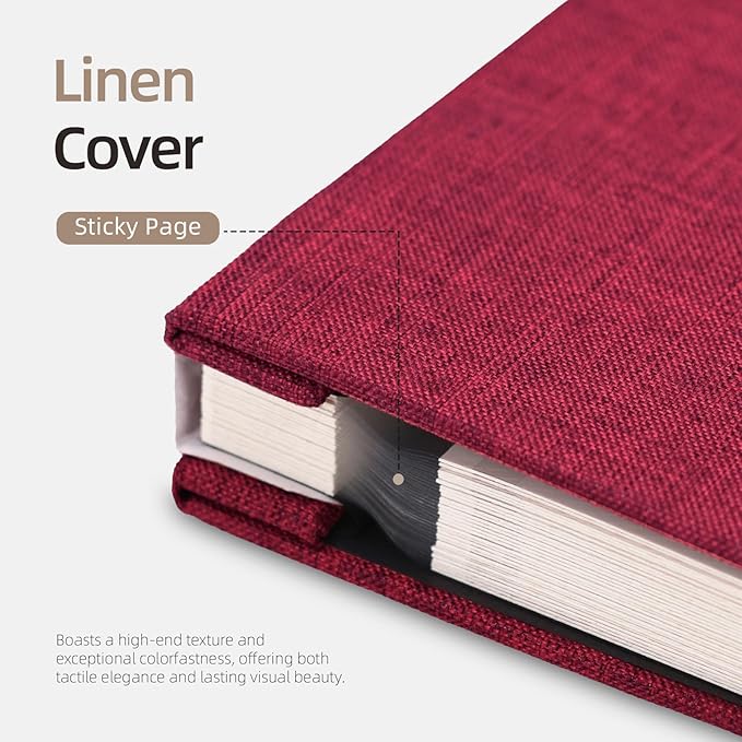 Vienrose Photo Album Self Adhesive 4x6 5x7 3x5 8x10 Scrapbook Album DIY Scrap Book with A Metallic Pen (11"x10.6" 60 Pages,Red)