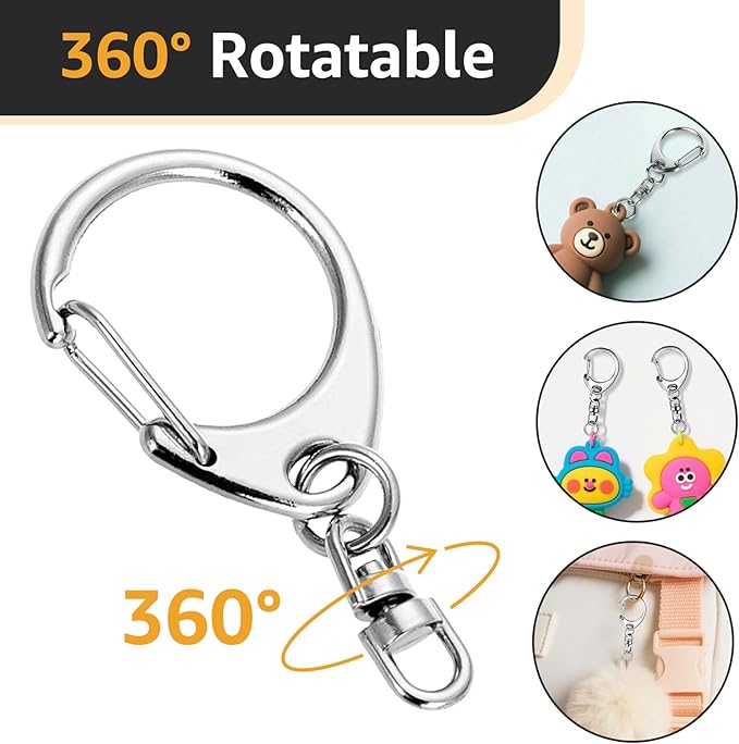 Roctee 50 pcs Lobster Clasp Key, Keychain Clip, Swivel Clasps Lanyard Snap Hook, DIY Crafts Key Chain, Lobster Claw Clasp (Silver)