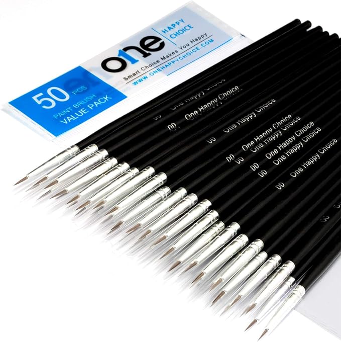 50 Pcs Pack of Synthetic Fine Detail Paint Brushes Set for Miniature, Scale Model, Art Painting in Acrylic, Oil, Watercolor - Pointed Round (Size #00 (Small))