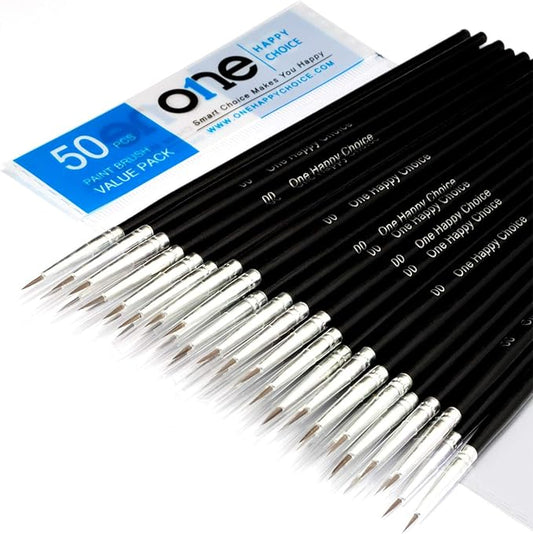 50 Pcs Pack of Synthetic Fine Detail Paint Brushes Set for Miniature, Scale Model, Art Painting in Acrylic, Oil, Watercolor - Pointed Round (Size #00 (Small))