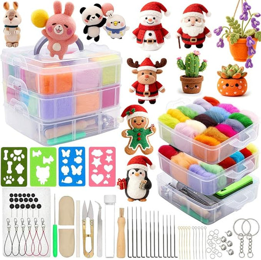 West Bay Needle Felting Kit 109 Pieces Set, Wool Roving 36 Colors with Complete Felt Tools and Storage Box Needle Felting Starter Kit for DIY Craft Animal Home Decoration Birthday Gift
