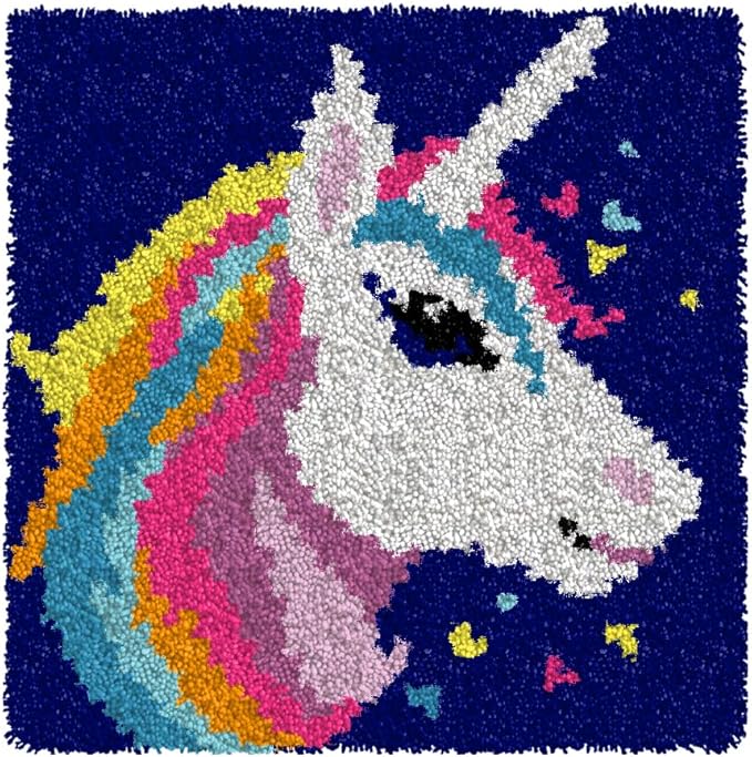 Numptain Latch Hook Kits for Adults,DIY Rug Crafts Unicorn Pattern Color Printed Canvas,Latch Hook Kits for Beginners Handmade Needlework Crafts Home Decoration,12"x12" NT24