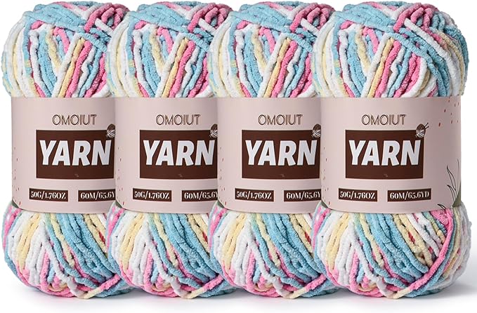4 Packs Plush Chenille Chunky Crochet Yarn - Baby Yarn for Crocheting Soft - Velvet Yarns Knitting for Blankets Crafts - Fluffy Amigurumi Yarns 200g/262.5yds (4 Candy Color)
