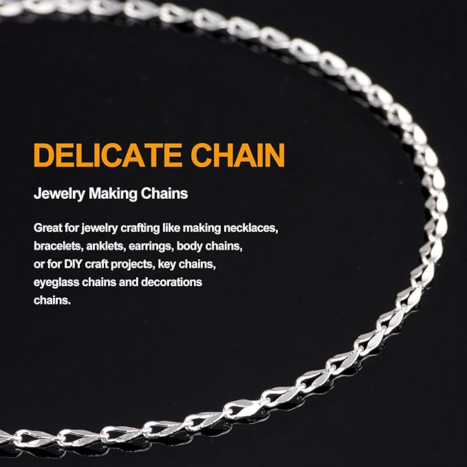 KYUNHOO 5 Meters Thin Cable Link Jewelry Making Chains Spool Silver Plated Copper Chains with Lobster Clasps Jump Rings for Crafts DIY Finding Supplies