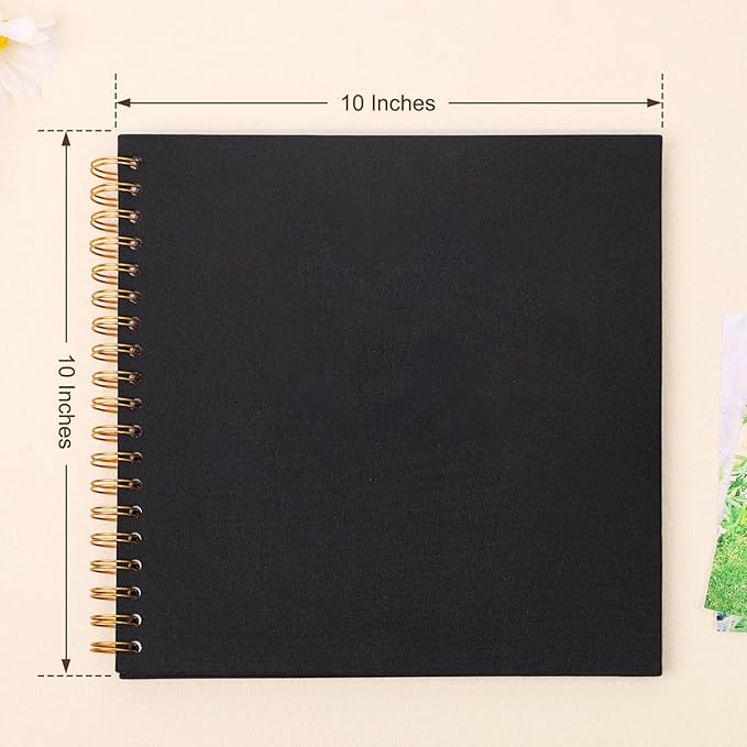 Scrapbook Photo Album 10x10 Inches 80 Pages Hardcover Kraft Paper Linen Cover Scrap Book Memory Book DIY Scrapbook Albums for Wedding Baby Boyfriend Travel Anniversary Family, Black