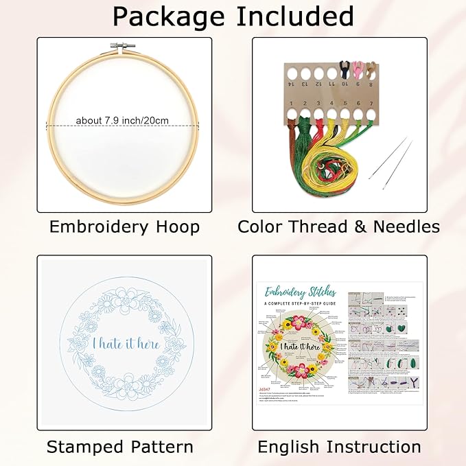 Nuberlic Floral Embroidery Kit for Beginners Cross Stitch Kits- Complete Starter Set with Hoop, Pre-Printed Fabric, Threads & Needles