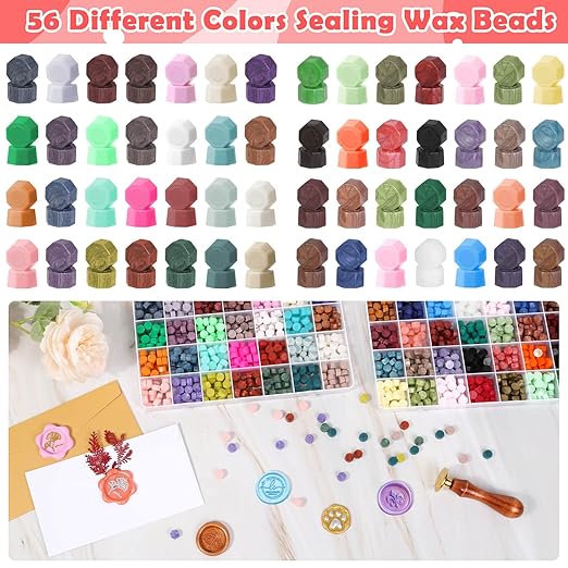 1456Pcs Sealing Wax Beads Kit, Letter Wax Seal Stamp, 56 Colors
