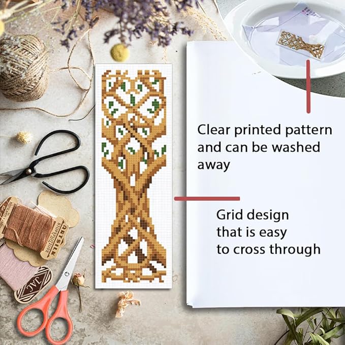 ORIGACH 6 Set Tree of Life Cross Stitch Bookmark Kit for Beginner with Backing Felt Floss Instructions DIY Stamped Embroidery Bookmark Kit for Adults, Book Lovers