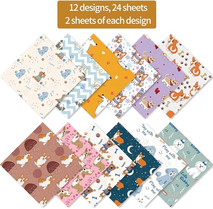6x6” 160gsm cardstock Single Sided Scrapbooking 24 Papers Pad vintage decoupage scrapbook kit patterned paper junk journal supplies journaling supply scrap paper crafting Dog