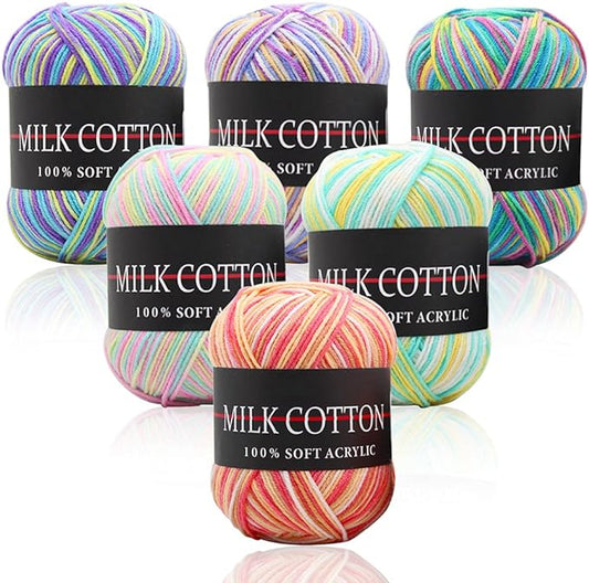 6 Rolls Acrylic Yarn, Large Skeins Assorted Colors, Perfect for Knitting Crochet and Crafts, Style 2