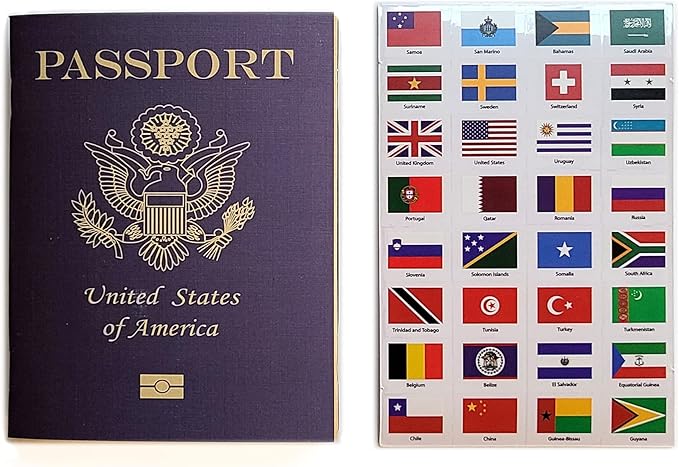 SJPRINTER Kids Passports - Little passports for kids - Travel scrapbook - Set with travel stickers world flags - party favors, airplane toy, journal notebooks, geography, classroom social study