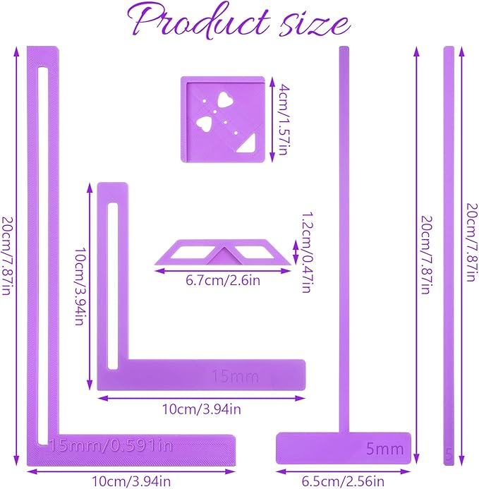 6PCS Book Binding Tool, Easy Scrapbooking Tools Kit for Starter, L Ruler + T Ruler + I Ruler + Corner Miter + Eyelet Guiding for Journal, Notebook, DIY Projects, Scrapbooking Bookbinding (Purple)