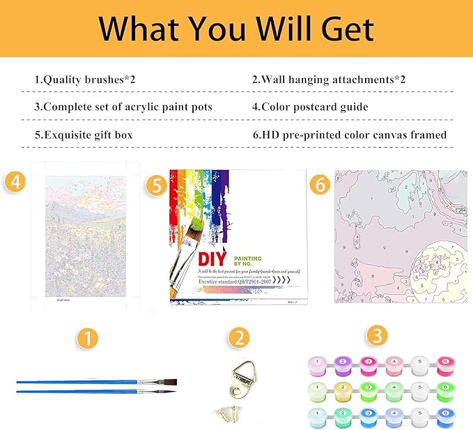 Axquilon Framed Paint by Numbers Kit for Adults-Wilfflowers Adult Paint by Number Kits with Easel, Easy Adults' Paint-by-Number Kits Oil Painting for Gift Home Wall Decor 8x12in
