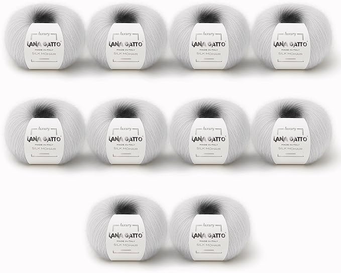 Silk Mohair Luxury Yarns, Premium and Soft Blend for Knitting, Made in Italy (White - 6027, 10)