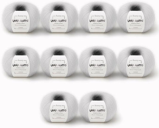 Silk Mohair Luxury Yarns, Premium and Soft Blend for Knitting, Made in Italy (White - 6027, 10)