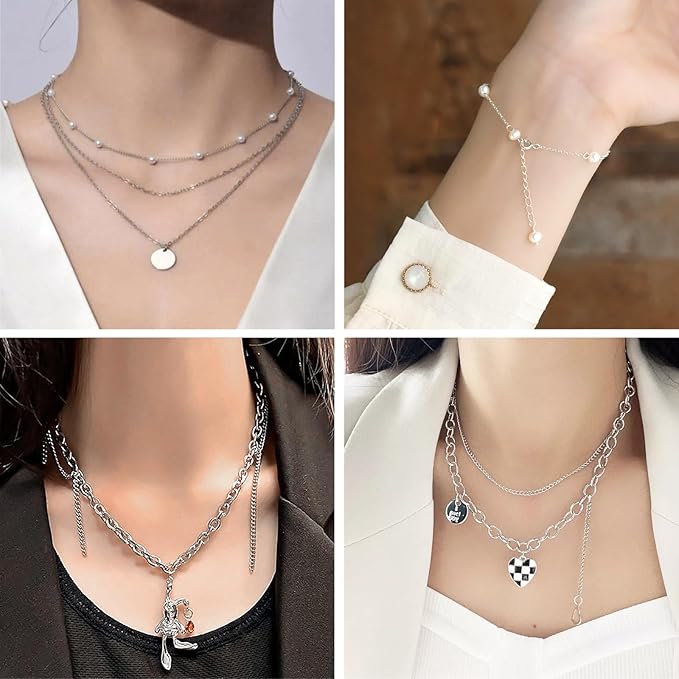 COMNICO 15 Rolls 79 FT Necklace Chains for Jewelry Making, Stainless Steel Chains Bulk Link Plated Permanent Jewelry Making Accessories with Jump Rings for DIY Necklace Earring Bracelet