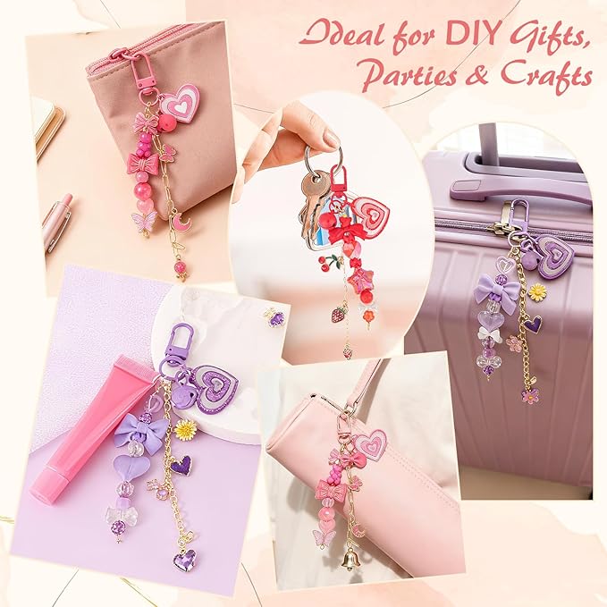 Ecoofor 458 Pcs Keychain Making Kit — Includes 19 Keychain Clips, 25 Extender Chains, 80 Charms, Beading Accessories, Jewelry Pliers — DIY Bag Charms & Jewelry Craft Kit Supplies