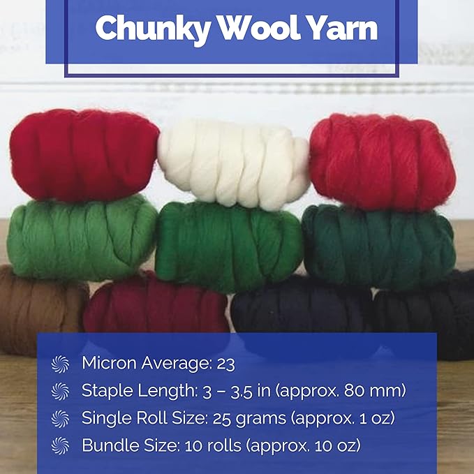 Revolution Fibers | Mixed Merino Wool Variety Pack - Holiday Cheer | Perfect Wool Roving for Spinning, Rolags, Needle Felting, Wet Felting, Tapestry, Weaving and Crafting (Multicolored)