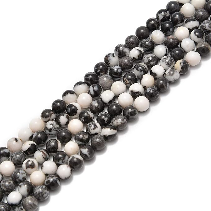 45pcs 8mm Natural Black and White Zebra Jasper Gemstone Round Spacer Loose Stone Beads for Jewelry Making 15.5" 1 Strand (Black and White Zebra Jasper, 8mm 45Beads)