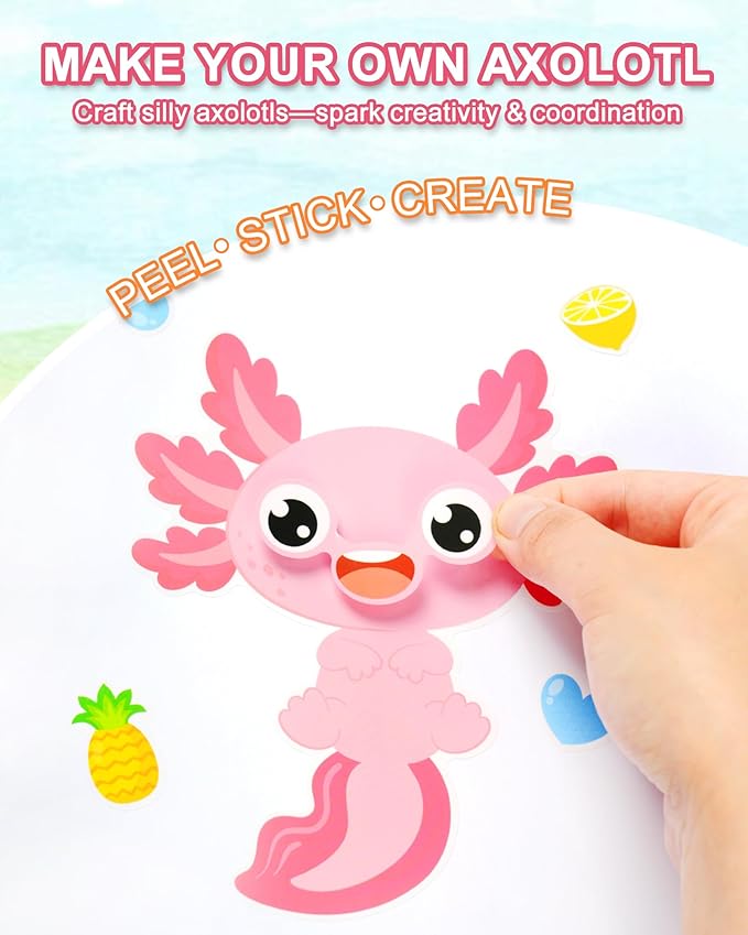aowplc 32 sheets axolotl make-a-face stickers mix 'n match crafts for kids axolotl party favors & activities