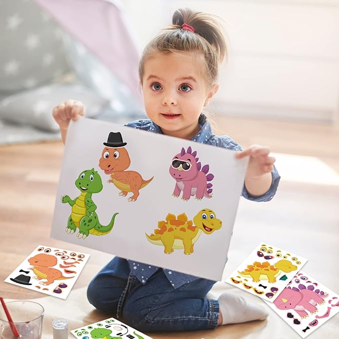 24 sheets 8.27''×5.9'' make your own stickers for kids toddlers, make a face stickers mix and match with unicorns dinosaur horse and sea animals for kids party favors activities
