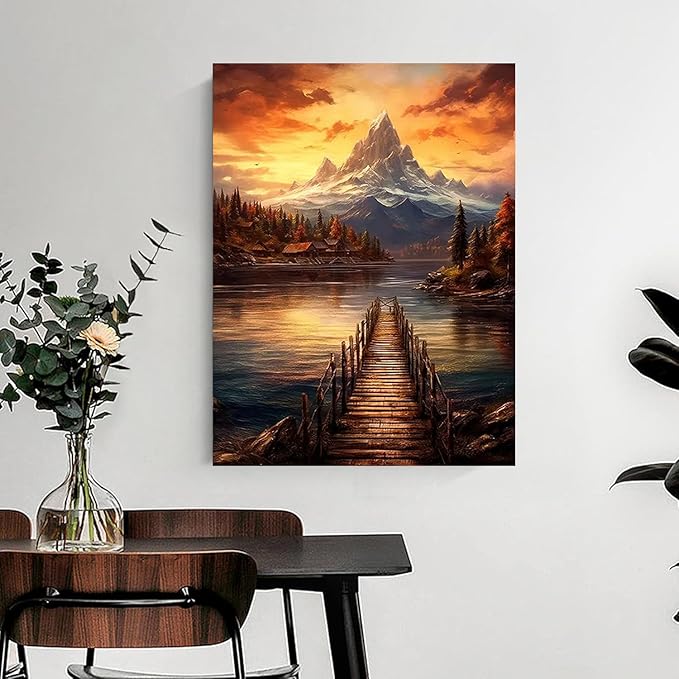 mrpwnle Mountain Diamond Art Kits for Adults, Mountain Sunset Diamond Painting for Kits Adult, 5D Landscape Diamonds Painting, DIY Full Round Drill Gem Art, Home Wall Decor 12X 16 Inch