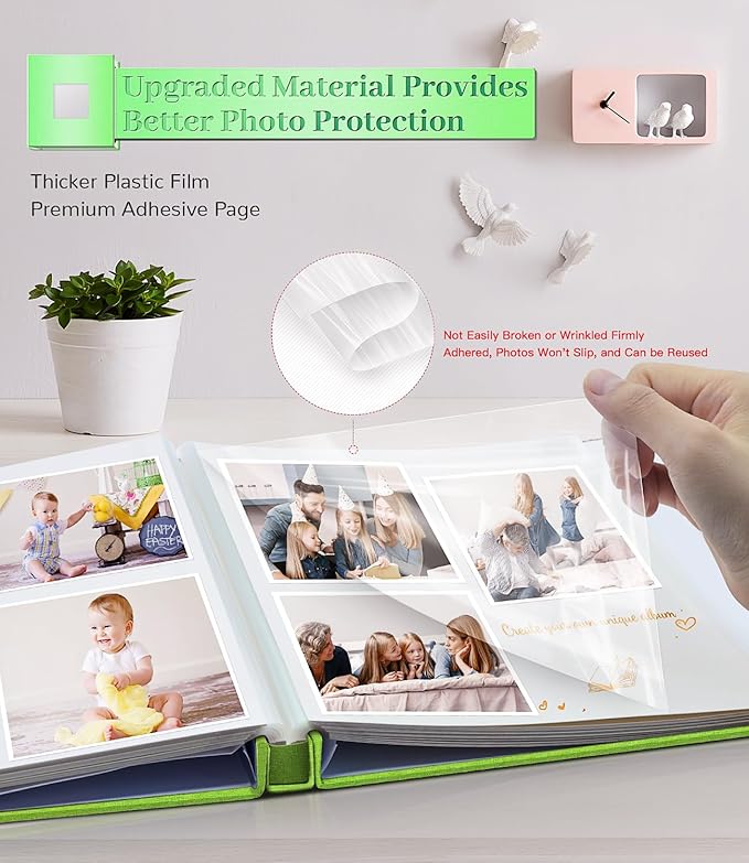 Photo Album Self Adhesive Scrapbook Album for 3x5 4x6 5x7 8x10 Pictures,120 Pages Linen Cover with Display Window DIY Photo Book,Ideal Gifts for Family Travel Wedding Baby