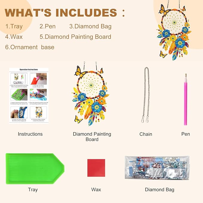 Hanging Diamond Art Kits,Diamond Painting Suncatchers, DIY Gem Art Craft Painting Kit, Home and Garden Decor(Dream Catcher)