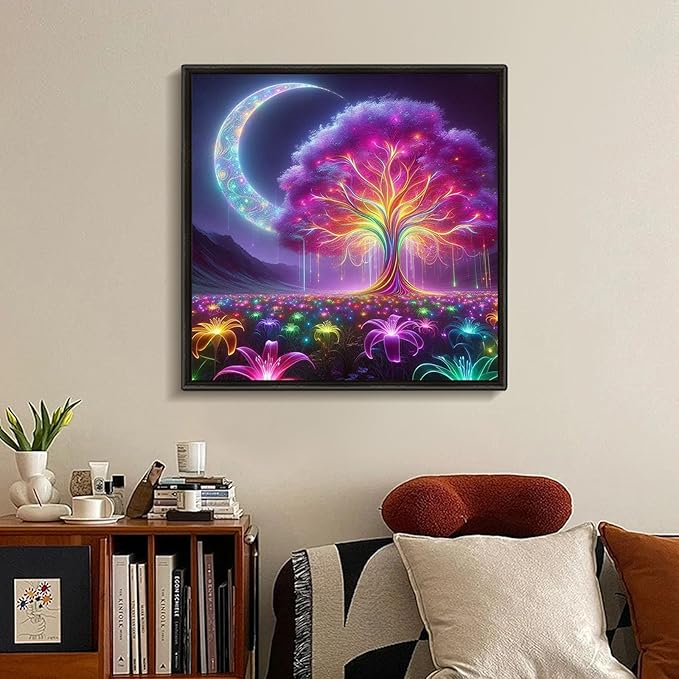 Fountor Tree of Life Diamond Art Kits for Adults, Moon Diamond Painting Kit for Adults Beginners, 5D DIY Tree Diamond Painting with Round Gem Art Kits for Gift Home Wall Decor 14x14 Inch