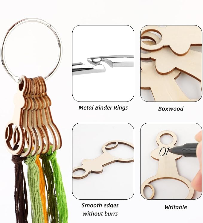 101pcs Wooden Thread Drops,2.4x1.36 Inch Teardrop Embroidery Floss Organizer with Floss Ring Cross Stitch Bobbins for DIY Sewing Storage,Craft Supplies(Style E)