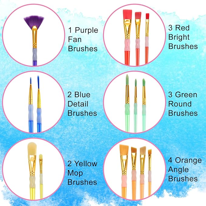15Pcs Paint Brushes Value Pack, Includes 15 Different Types of Brushes, Nylon Colorful Hair with Silicone Crystal Penholder, Prefect Works with Oil, Acrylic and Watercolor Painting