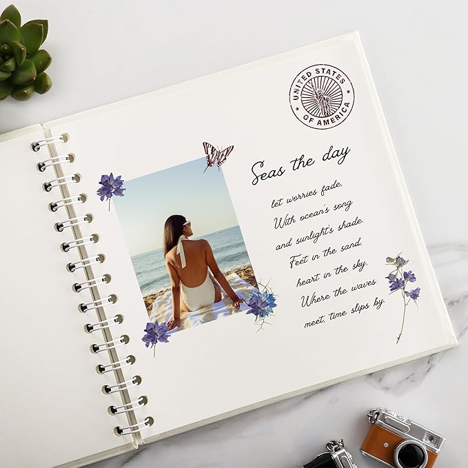 Scrapbook 10 x 10 Inch DIY Square Photo Window + 3 Corner Stickers, Photo Album Hardcover Kraft Paper Cream 40 Sheets/ 80 Pages