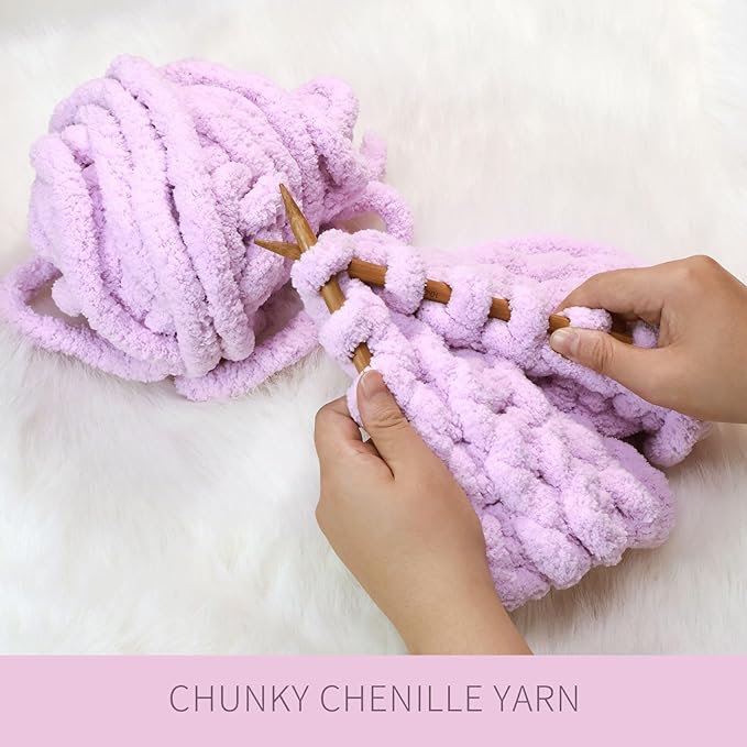 Light Purple Chunky Chenille Yarn for Crocheting/Knitting, Super Bulky Hand Blanket, Soft Plush Yarn for Carpet/Scarf/Cushion, 8 Jumbo Pack (63.76oz/197.68yd)