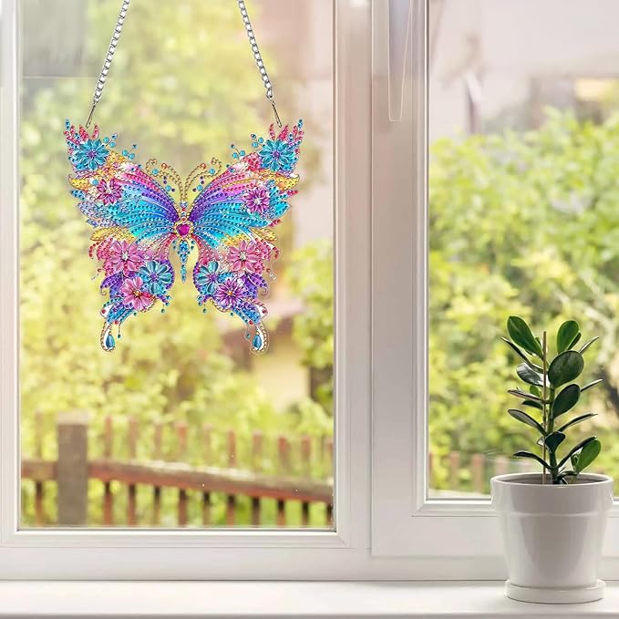 MAXBYE Hanging Diamond Art Kits for Adults Butterfly, Special Crystal Double Sided Pendant DIY Diamond Art Painting Kits for Beginners Gift Wall Home Decoration,Box
