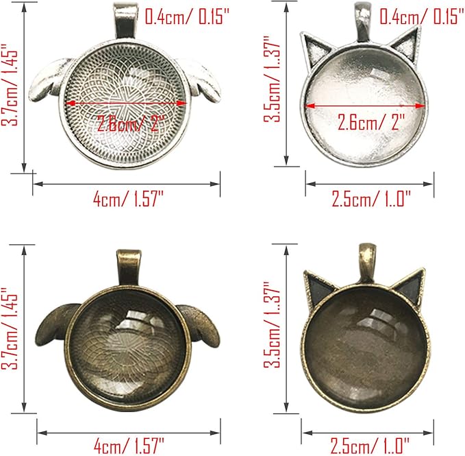 58 PCS Pendant Tray Kit, Seasonsky Pendant Trays Sun, Wing, Cat, Snowflakes with Glass Cabochon Blanks Clear Dome, 10 PCS Pendant Buckle for Photo Pendant Craft