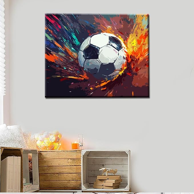 Aihonmin DIY Paint by Numbers for Adults & Kids,Burning Rugby Paint by Numbers DIY Painting Acrylic Paint by Numbers Painting Kit Home Wall Living Room Bedroom Decoration, (DIY Frame)