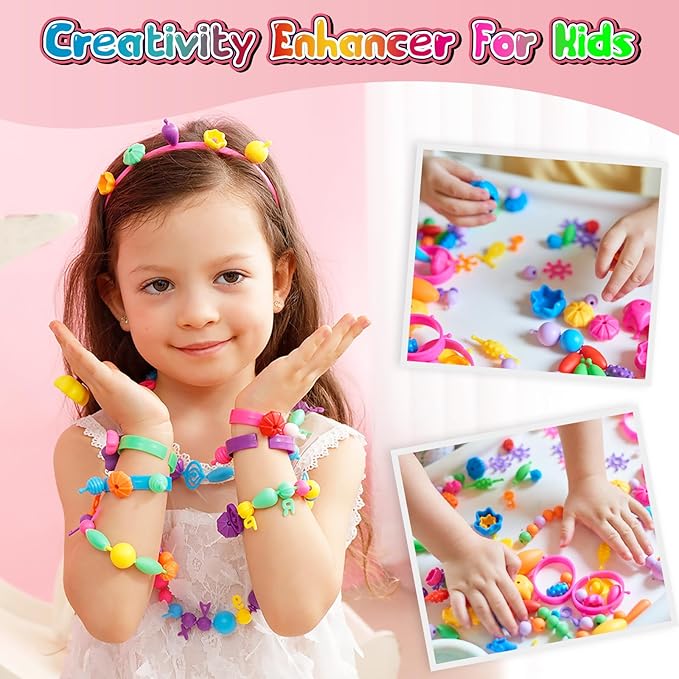 funzbo 1600 pcs pop beads with bracelet making kit, jewelry making kit for 3 4 5 6 7 8 9 year old little girls, arts and crafts necklace bracelet ring snap, birthday valentines day gifts for kids