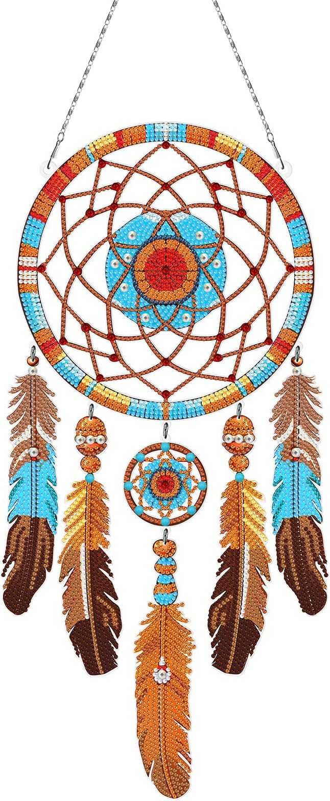 Diamond Dream Catchers Kit, Hanging Diamond Art, DIY Kit for Home Wall & Window Decor, Handmade Craft for Room Decoration (Tribe)