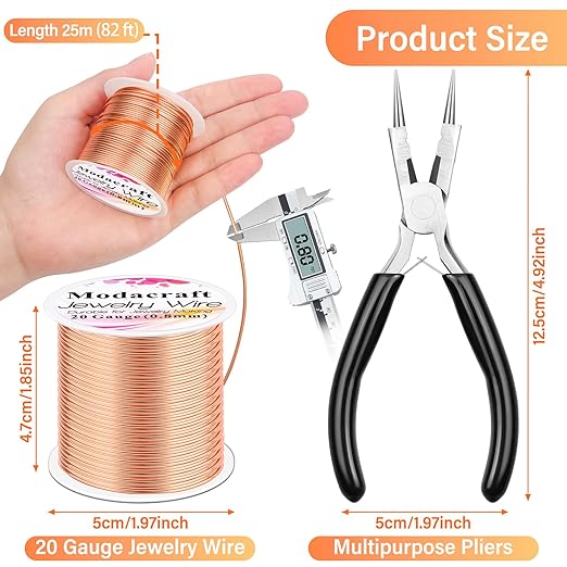 Modacraft 20 Gauge Copper Wire for Jewelry Making with Versatile Pliers 82FT/0.8mm Craft Jewelry Wire Tarnish Resistant Stainless Steel Copper Wire for Gardening Electroculture Jewelry Making Supplies