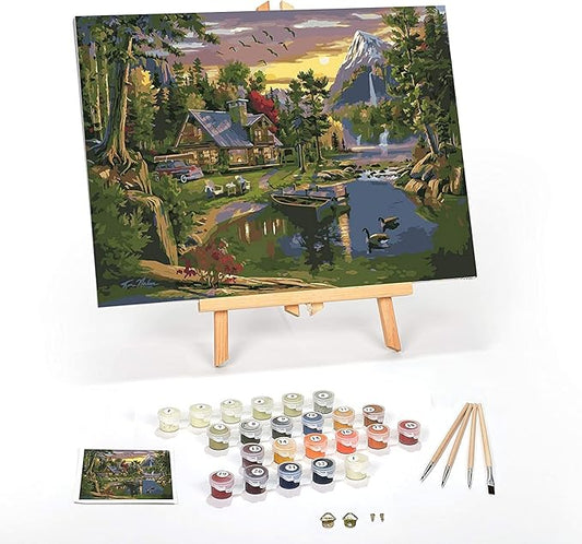 Ledgebay DIY Paint by Numbers Kit for Adults Framed Canvas Beginner to Advanced Paint by Numbers Kit Kits Include Acrylic Paint Set Brushes Tabletop Easel (Mountain Paradise 12" x 16" Framed)