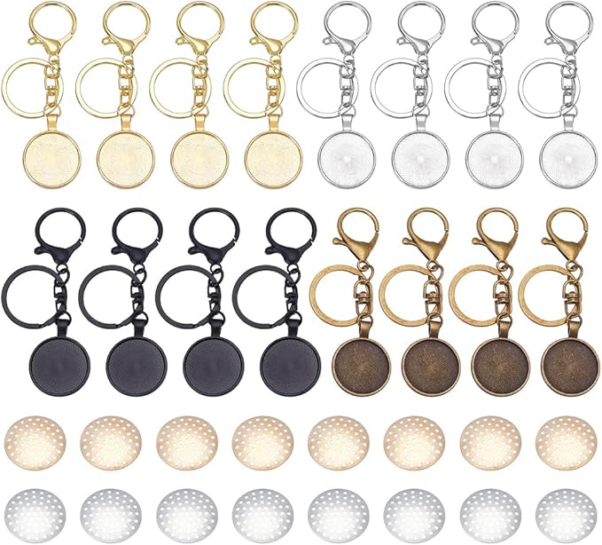 FREEBLOSS 16 Set Round Bezel Pendant Trays Blank Keychain Pendant Blank Frame for Embroidery Round Pendant Tray Charm DIY Jewelry Making Kit for Keychain DIY Embroidery Keychain Needlepoint