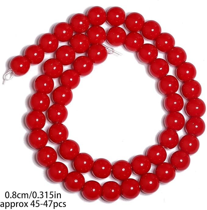 Stone Beads, 45pcs Red Agate, 8mm Round Loose Beads for Jewelry Making, Bracelets, with Bag, String & Card