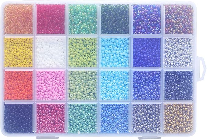 Bala&Fillic Size 3mm Seed Beads About 7200pcs in Box, 8/0 Glass Seed Beads for Making Bracelet Necklace Earring Jewelry (About 300pcs/Color, 24 Colors)