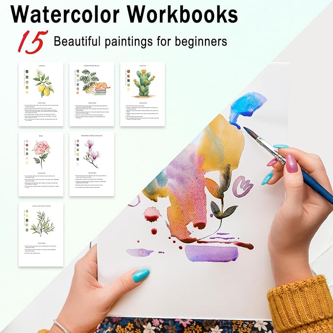 Watercolor Workbooks Plants, 15 Beautiful Paintings for Water Color Book Adult, Watercolor Coloring Book for Beginners, Watercolor Workbook for Adults Teens (Without Palette, Plants)