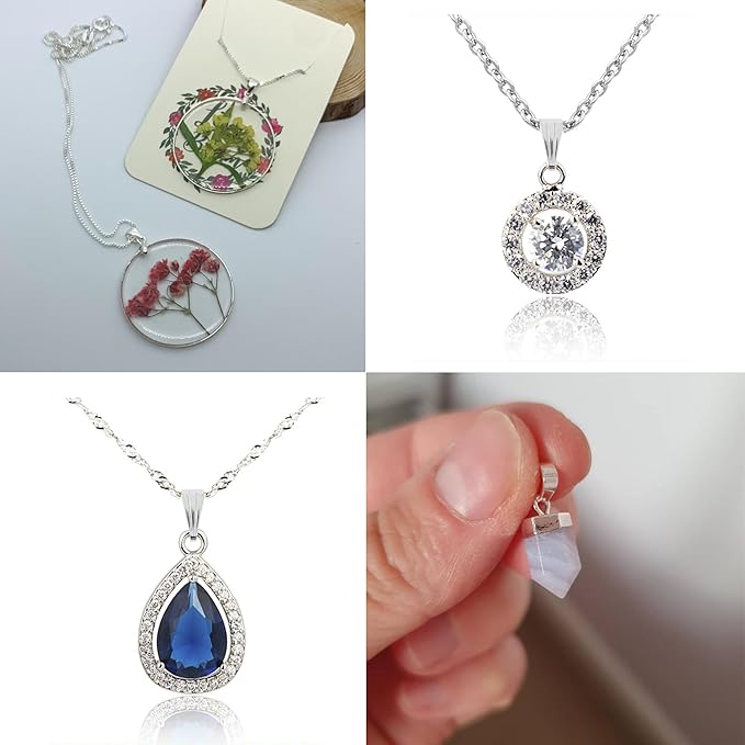 Silver Necklace Pendant Clasp, 8 Pcs Bulk Necklace Pendant Pinch Bail Jewelry Clasps Bracelet Charms Connector Sterling Silver Findings Pinch Clips Snap Bails for Jewelry Making