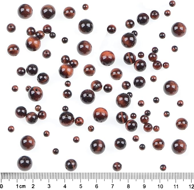bymitel 140pcs natural crystal beads stone gemstone round energy healing loose beads with stretch cord for jewelry making bracelets anklets (red tiger's eye, 8mm 140pcs)